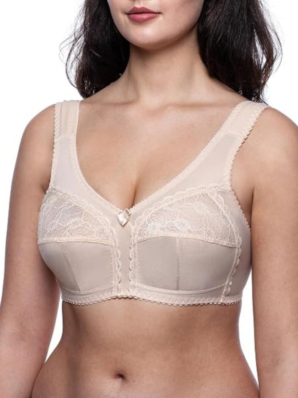 NEW Frugue Women's Full Support Minimizer Wireless Unpadded Bra Beige Size 48C